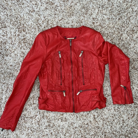 Michael Kors Jackets & Blazers - NWT! Michael Kors Petite Red Genuine Leather jacket